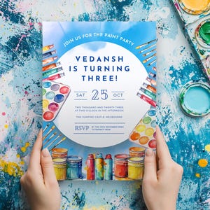 Editable Paint Party Invite, Painting Party invite,Editable Canva Invite,Boys Paint party invitation,Girls Art Party invite,DIY Paint Party