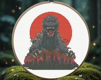 Godzilla Cross Stitch Pattern PDF - Instant Download, Godzilla Pattern Embroidery, Sweet Godzilla, Cute Woodland Animals
