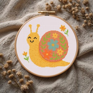 Snail with Flowers Cross Stitch Pattern PDF - Instant Download, Floral Cute Snail Embroidery Tiny Snail With Flowers Cute Woodland Animal
