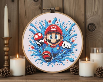 Mario Cross Stitch Pattern PDF - Instant Download - Cute Embroidery Pattern PDF - Mario Luigi Plumber Yoshi Counted Cross Stitch Chart PDF