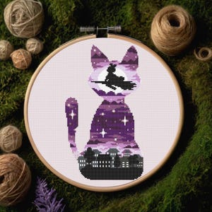 Witch Cat Cross Stitch Pattern – Gothic Halloween Embroidery PDF for Cat Lovers - Cute Pet Animals Gift - Halloween Cross Stitch Pattern PDF