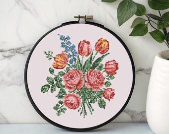 Flower Cross stitch Pattern PDF - Instant Download, Rose Pattern, Floral Embroidery, Tiny Flowers Cute Woodland Florals Cross Stitch Pattern