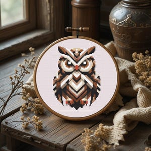 Cute Owl Cross Stitch Pattern PDF, Owl Cross Stitch, Xstitch pattern, Cozy Tiny Owl With Triangles, Cute Woodland Animals Gift Xstitch