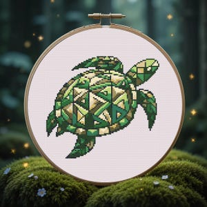 Loggerhead Sea Turtle Cross Stitch Pattern PDF, Animal Cross Stitch, Xstitch pattern PDF, Tiny Turtle With Triangles, Animals Gift Xstitch