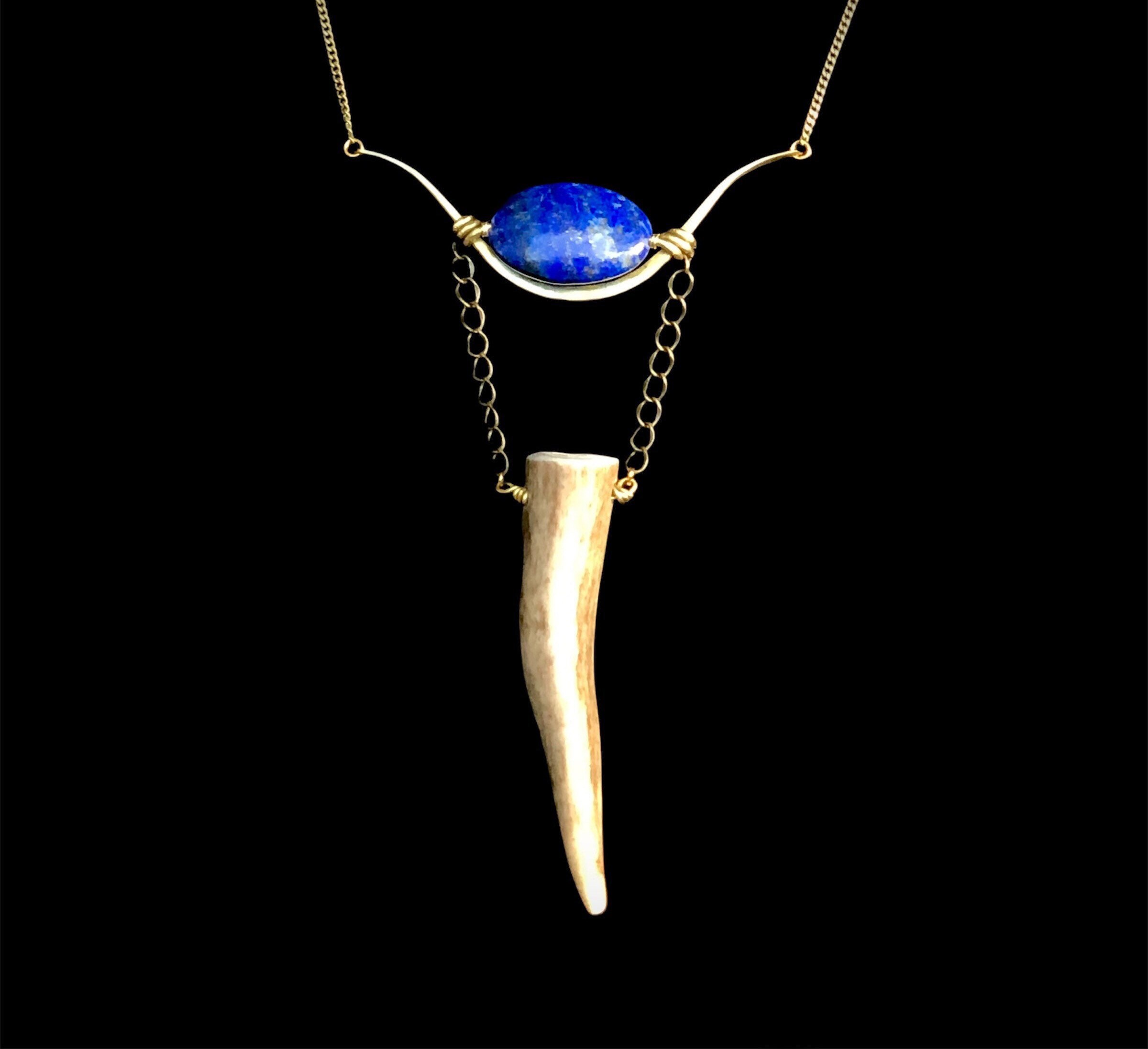 Hathor Amulet with Lapis and Deer Antler