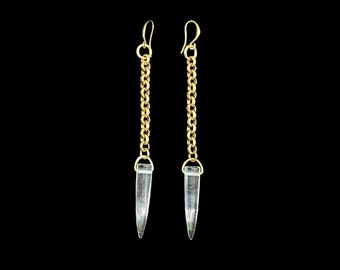 Long Quartz Spike Pendulum Earrings