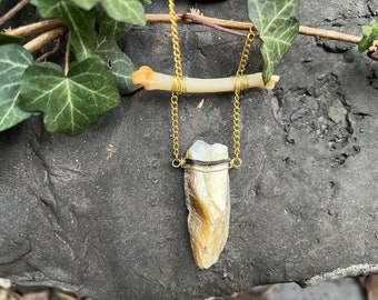 Golden Mica with Bobcat Foot Bone for Calm, EMF Protection, and Courage