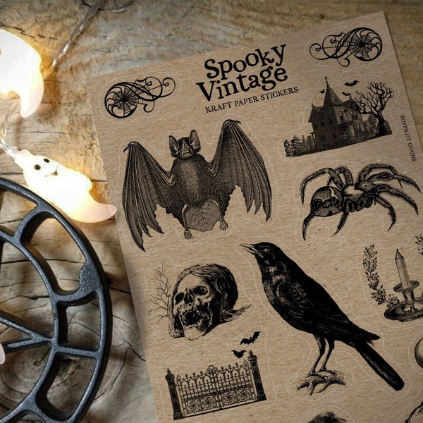 Vintage Horror Stickers - Halloween Spooky Creepy Antique Sticker Sheet