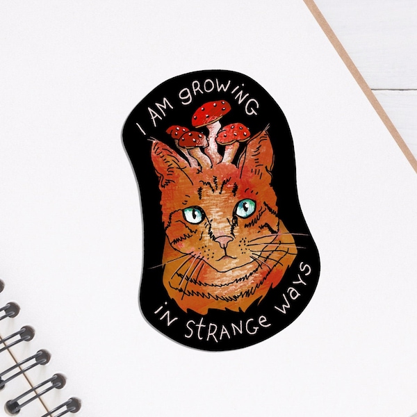 Mushroom Cat Sticker - 3" x 2" - Weird Fungi Ginger Cat Trippy Fungus Magic Amanita Vinyl Sticker