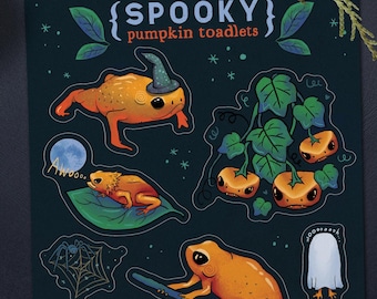 Spooky Pumpkin Toadlet Stickers - Funny Witchy Halloween Frog sticker sheet