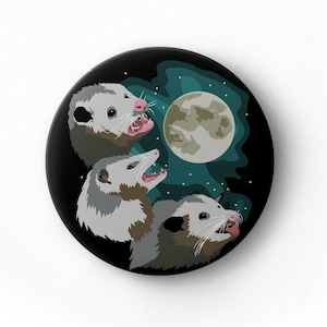 Three Possum Moon Pin - Funny Cute Opossum 1.5&quot; Pinback Button