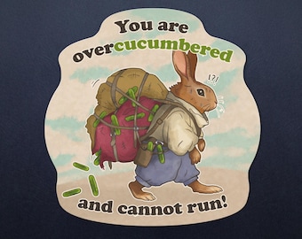 Overcucumbered Sticker - Funny Rabbit Video Game Overencumbered Vinyl Decal