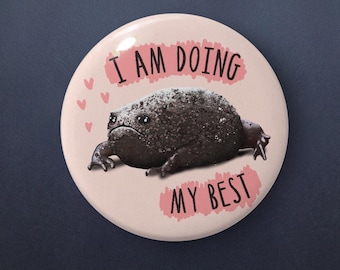 African Rain Frog Pin - Grumpy Black Desert Rain Frog 1.5" Pinback Button