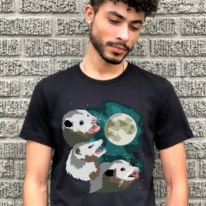Three Possum Moon Shirt - Funny Opossum Three Wolf Moon Parody Black T-Shirt