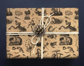 Vintage Frog Illustration Gift Wrap - Antique Kraft Paper Print