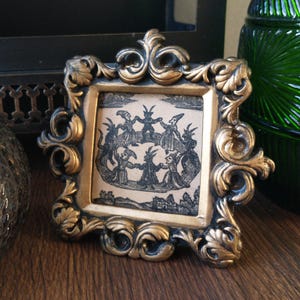 Witches & Devils Print in Baroque Gold Frame - Antique Demon Woodcut Reproduction Print Framed