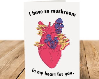So Mushroom Card - Valentine's Day Card with Fungi Anatomical Heart - Friendship or Couples, Anniversary Love Card