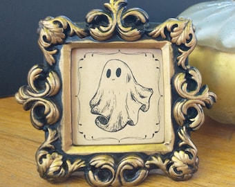 Mini Ghost Print in Baroque Frame: Hand-Painted Vintage Style