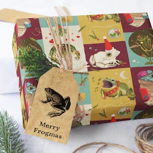 Froggie Christmas Wrapping Paper - Flat Pack Cute Christmas Frog Cottagecore Gift Wrap Sheets