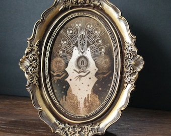 Russian Fairytale Print - Creepy Folktale Halloween Wall Art in Bronze Color Ornate Frame