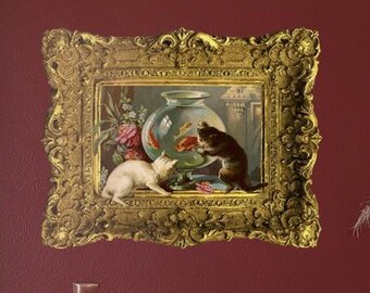 Cats & Fishbowl Wall Decal - Baroque Vintage Vinyl Wall Art