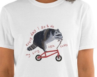 Raccoon on Bike Shirt - Funny Cute Racoon White or Gray T-Shirt (S - 3XL)