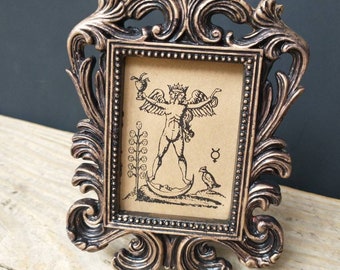 Alchemical Androgyne Print in Baroque Frame - Antique Alchemy Art Curiosity in Fancy Frame - Gold
