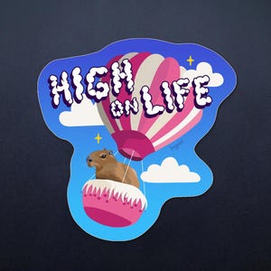 Capybara Sticker - High on Life Hot Air Balloon 3" Vinyl Sticker image 1