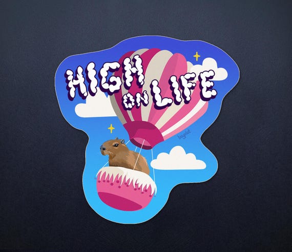 Capybara Sticker - High on Life Hot Air Balloon 3" Vinyl Sticker