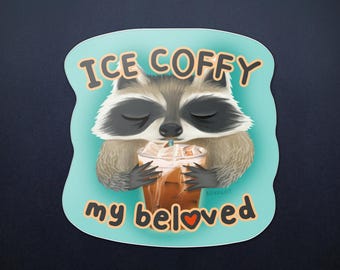 Raccoon Sticker - 3" - Iced Coffee Lover Vinyl Sticker