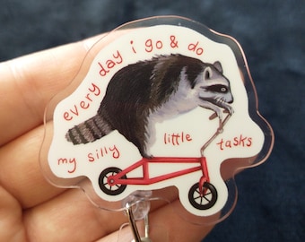 Silly Tasks Raccoon Retractable Badge Reel