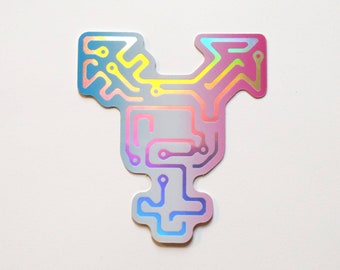 Trans Cyborg Sticker - Holographic Frosted Circuit Board Transgender Geek Nerd Programmer Pride Symbol Nonbinary Queer Sticker
