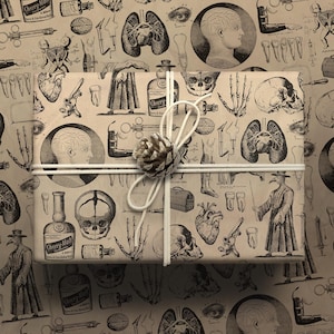 Vintage Medical Gift Wrap - Spooky Antique Nursing, Pharmacist, Plague Doctor, Skulls, Goth Wrapping Paper