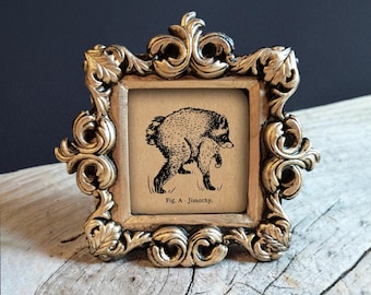 Jimothy Raccoon Print - Vintage-Style Raccoon Art in Gold Frame (V2)