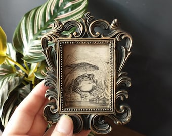 Happy Frog Print: Whimsical Vintage Frog & Toadstool Framed Art