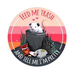 Possum Sticker 3" x 3" - Cute Albino Opossum in a trash can vinyl sticker