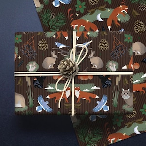 Woodland Gift Wrap - Fox Lynx Animals Nature Wrapping Paper - Flat Pack