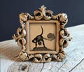 Demon Fart Print in Baroque Gold Frame - Antique Devil Woodcut Reproduction Print Framed