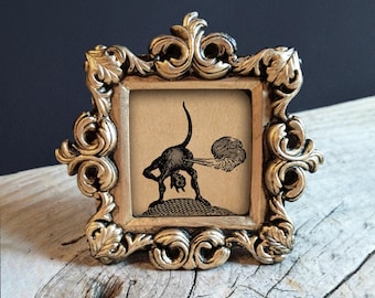 Demon Fart Print in Baroque Gold Frame - Antique Devil Woodcut Reproduction Print Framed