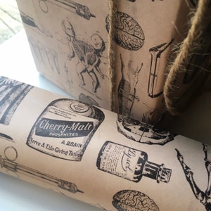 Vintage Medical Wrapping Paper - Vintage Creepy Gift Wrap with Vintage Diagrams, Anatomy, Medical Tools, Skulls, Bones and Teeth