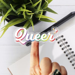 Queer Pride Sticker - Clear Rainbow Vinyl Sticker - LGBT Lesbian Gay Bisexual Pansexual Trans Nonbinary Pride Sticker