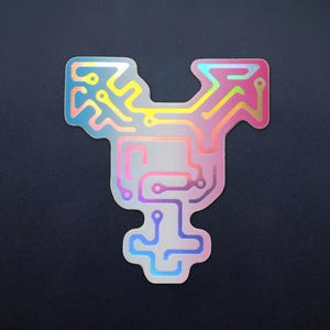 Trans Cyborg Sticker - Holographic Frosted Circuit Board Transgender Geek Nerd Programmer Pride Symbol Nonbinary Queer Sticker