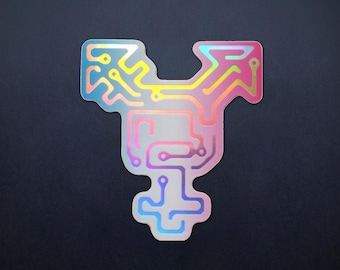 Trans Cyborg Sticker - Holographic Frosted Circuit Board Transgender Geek Nerd Programmer Pride Symbol Nonbinary Queer Sticker
