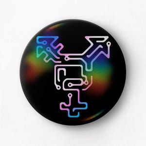 Trans Cyborg Pin - 1.5&quot; Holographic Trans Pride Geeky / Nerdy Button