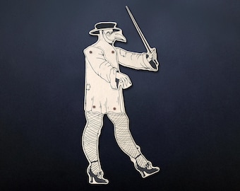 Sexy Plague Doctor Halloween Decor - Handmade Jointed Vintage Style Paper Doll - 17"