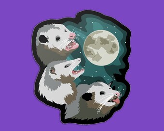 Possum Moon Sticker - 3" x 3" - Cute Funny Opossum Three Wolf Trash Cat vinyl