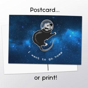 Space Possum Postcard / Print - Funny Opossum Gift Card / Wall Art - 4 x 6"
