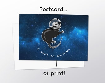Space Possum Postcard / Print - Funny Opossum Gift Card / Wall Art - 4 x 6"