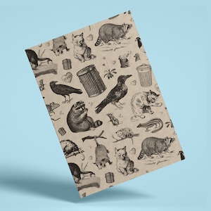 Trash Friends Vintage Notebook - Raccoon, Possum, Crow, Rat Kraft Cover, Blank Unlined 5 x 7&quot; Journal