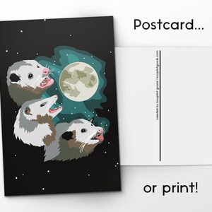 Carte postale Three Possum Moon / Impression - Carte-cadeau Funny Opossum / Art mural - 4 x 6 »